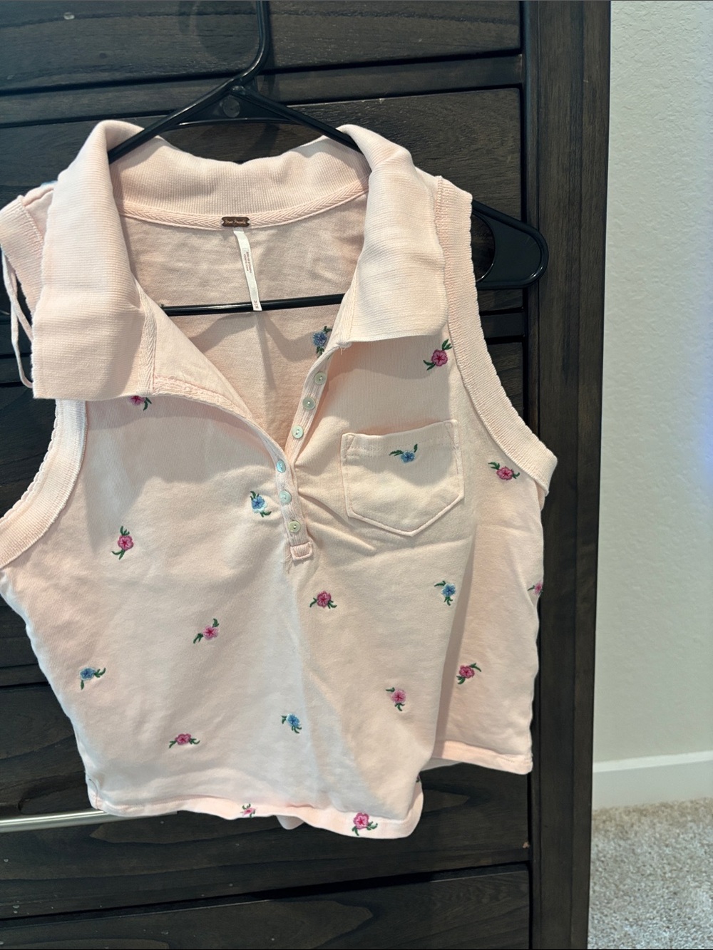 Free People Light Pink Embroidered Polo Tank